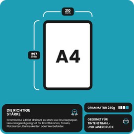 Acquerello Bianco 50 Sheets Natural White Card 240 g Felt Marked on Both Sides with Line Structure DIN A4 210 x 297 mm Ideal for Invitations, Business Cards, Diplomas, Certificates, Menus, Displays