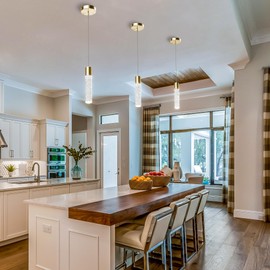 Esfos Pendant Lights Kitchen Island 3 Pack, 6500K Modern Kitchen Island Lights Ceiling Lighting Fixtures with Crystal Bubble, Integrated LED Cold White Hanging Light Dining Room Light Brushed Gold