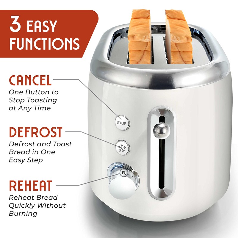 MUELLER HOME Retro Toaster 2 Slice, 7 Browning Levels, 3