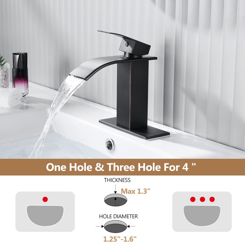 Fransiton Black Waterfall Bathroom Faucet Lavatory Single Handle 1 or