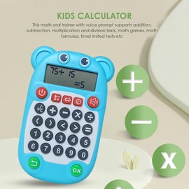 Kids Desk Calculator, Basic Calculator with Digital Display, Voice Prompt, Arithmetic Exercise and Math Game, Pocket Size for Office, Home, School (Blue)