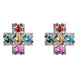 Baroque Cross Earrings, Colourful Cross Earrings for Women, Bohemian Rainbow Cross Statement Earrings, Sparkling Holy Cross Stud Earrings Boho Jewellery, Gothic Cross Crucifix Earrings for Girls, Zinc