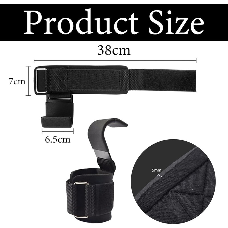 HENWUBEI Weight Lifting Hooks Straps, Non-Slip Rubber Coating Grips 7cm