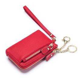 Bearneko Women's Mini Wallet, Coin Purse, Genuine Leather, L-Shaped Zipper, Wallet, Key Case, Card Case with Coin Purse, Stylish, Thin, Money Clip, Simple, Popular, Present, red