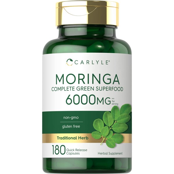 Moringa Oleifera 6000 mg | 180 cápsulas | Suplemento sin OMG y gluten | por Carlyle
