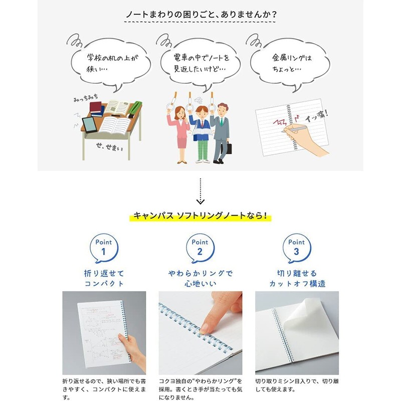 Kokuyo S131BT-G Campus Soft Ring Notebook, Medium and Horizontal Rule,