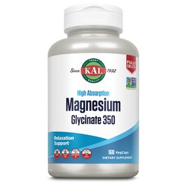KAL Magnesium Glycinate Capsules, Fully Chelated Magnesium Bisglycinate, High Absorption Magnesium Supplement, Healthy Bones, Muscle, Relaxation and Stress Support, Non-GMO 160 count