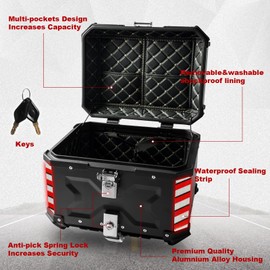 Donpida Universal Motorcycle Top Case,55L Motorbike Tail Box Trunk Tour Storage Carrier Case with Backrest, Security Lock and Handle for Helmet Luggage,Black