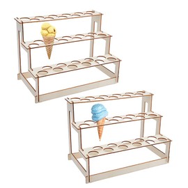 SUPERFINDINGS Set of 2 Ice Cream Cone Display Stand with 66 Holes Wooden Ice Cream Cone Holder 3 Levels Candy Food Waffle Stand Frame for Party Birthday Wedding