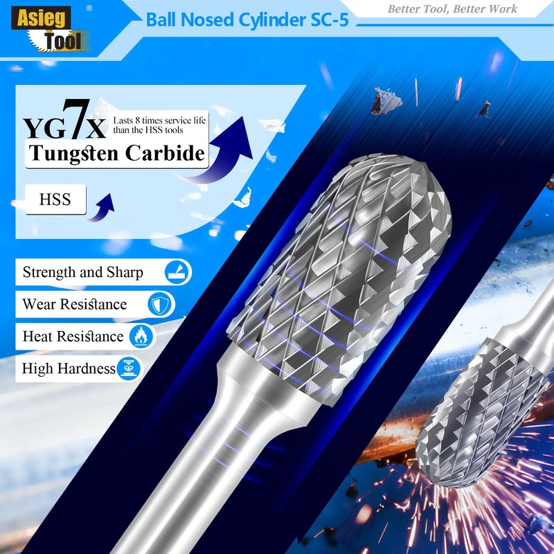 SC-5 Tungsten Carbide Burr Rotary File Cylindrical Shape with Radius