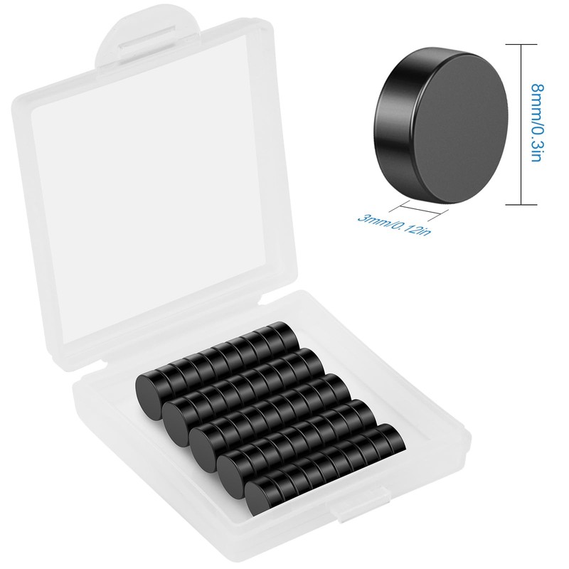 Wzone 50PCS Black Small Magnets, 8mm x 3mm Round Strong