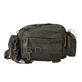Fishing Tackle Bag Nylon 600D Fishing Gear Sling Pack with Waist Belt for Outdoor CyclingMilitary Green