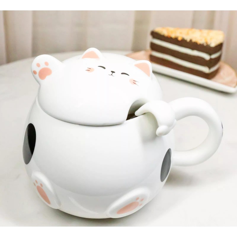 Ebros Gift Whimsical White Chubby Feline Kitty Cat Cup Mug