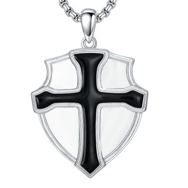 Lattd Knights Templar Necklace 925 Sterling Silver Armor of God Necklace Knights Templar Cross Pendant Jewelry for Men Women