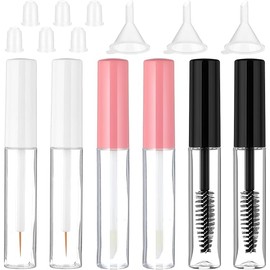 Lusofie 6pcs Empty Mascara Tube 5ml Empty Lip Gloss Tubes Empty Eyeliner Tube Refillable Mascara Tubes Empty for Castor Oil with Rubber Inserts and Funnels for DIY Cosmetics Clear Travel Bottle