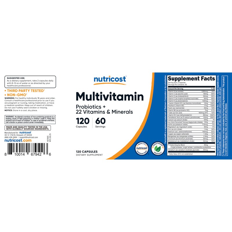 Nutricost Multivitamin with Probiotics 120 Vegetarian Capsules - Packed with