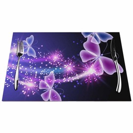 Walmsco Placemats Purple Butterfly Magic Decor For Dining Room Kitchen Table,Waterproof Non-Slip Washable Heat Resistant Placemats,Set of 4,12"x18"