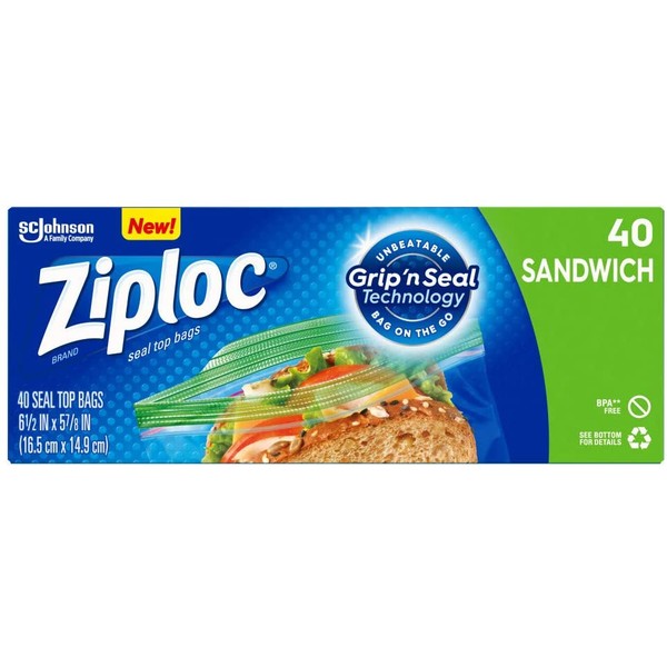 Ziploc Sandwich Bags with New Grip 'n Seal Technology, 40 Count