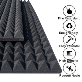 KTOESHEO 4 Pack Pyramid Sound Proof Foam Panels,48x24x2 Inch Acoustic Foam,High Density Soundproof Wall Panels,Fireproof Cancelling Studio Panel Reducing Noise & Echo (Black)