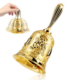 Brass Gold Hand Call Bell, Super Loud Brass Hand Bell for Seniors Bedside Dinner Bell Meditation Bell Teacher Classroom Bell Game Bell Tibetan Bells for Home Wedding School Hotel Service Mother's Day