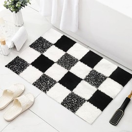 AIBIIN Non Slip Bath Mat, Extra Soft Bathroom Mat, Fluffy Absorbent Microfiber Bath Mats for Bathroom, Washable Bathroom Rugs, Cute Bath Mat for Shower Basin, Checked,