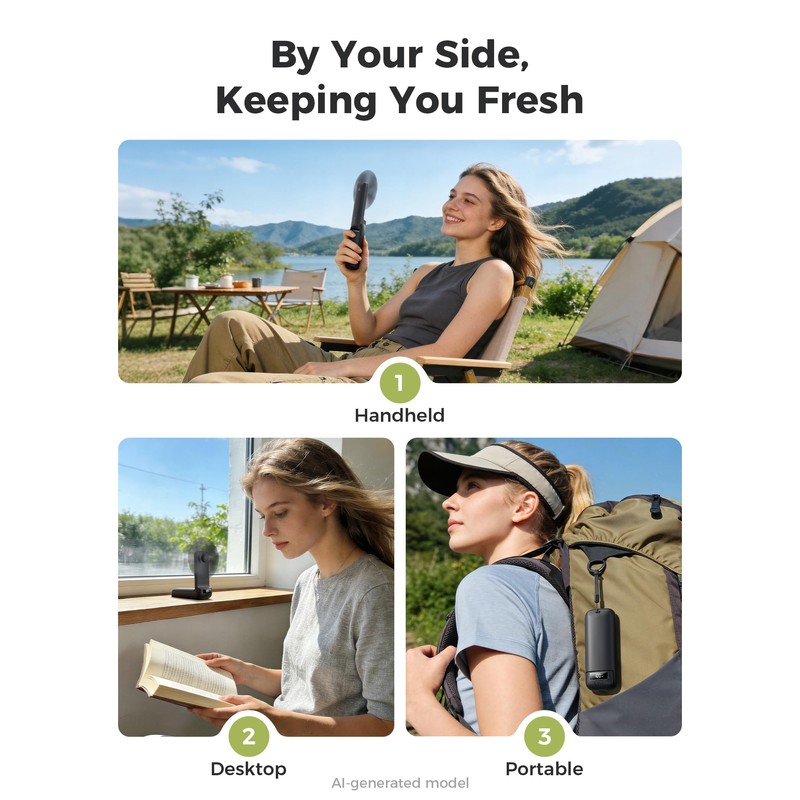 Aecooly Slim Portable Fan with Digital Display, Thin Handheld Fan,