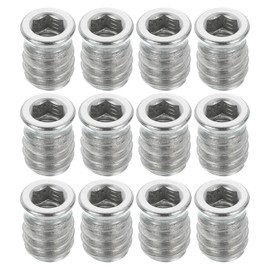 sourcing map 12Pcs Threaded Inserts Nuts, M6x15mm Hex Socket Drive Nut Inserts for Wood - 304 Stainless Steel Screws Furniture Screw in Nuts Bolt Fastener Connector Wood