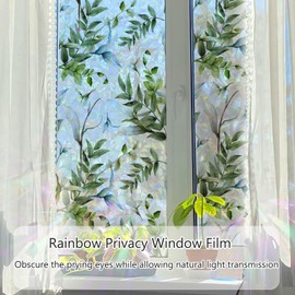 Window Privacy Film, Rainbow Stained Glass Window Film, 3D Decorative Window Sticker, Non Adhesive UV Blocking Removable Window Clings for Home Bedroom Living Room Kitchen, 16.9 x 39.3 inches