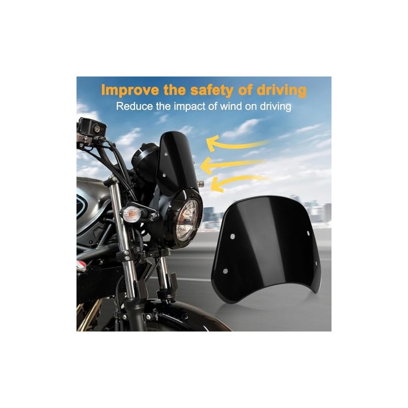Motorcycle Headlight Windshield Windscreen for 5-7 Inch Round Motorcycles Wind