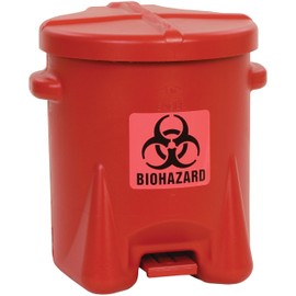 Eagle 6 Gallon Biohazard Trash Can with Foot-Operated Self-Closing Lid, 16.5" x 13.5" x 16", Made in The USA from High-Density Polyethylene, Red, 943BIO