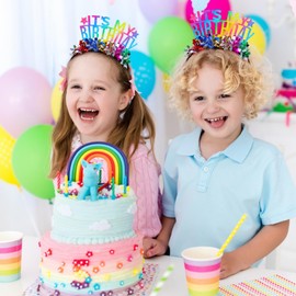 Classicseali It's My Birthday Haarreif,Bunte Seine Mein Geburtstag Stirnband,Geburtstag Haarreifen Bunte,Birthday Girl Tiara,Glitter Regenbogen Quaste Stirnband Prinzessin,Cute Sweet