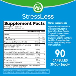 Orgain StressLess, Vegan Stress Relief Supplement - Blend of Magnesium, Lemon Balm, GABA, 5 HTP, Rhodiola Rosea, Ashwagandha and Chamomile, Gluten Free, Doctor Formulated - 90 Count, 30 Day Supply