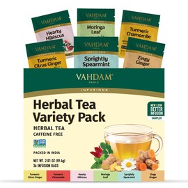 VAHDAM, Assorted Herbal Tea Gift Set (36 Tea Bags, 6 Flavors) Caffeine-Free, Non-GMO | Double Infusion, Individually Enveloped Tea Bags | Herbal Tea variety Pack | Valentines Day Gifts for Him & Her