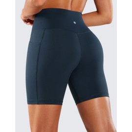 CRZ YOGA Naked Feeling Women's Cycling Shorts with Pockets High Waist Yoga Shorts Short Sports Leggings Sports Shorts - 10/15/20 cm, Real Marine, 40
