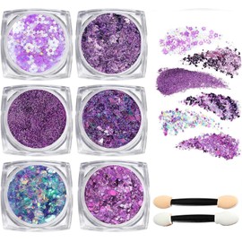 lentejuelas Gel Con Purpurina Corporal, Gel Corporal Con Para La Cara, Holográfico Brillante De Larga Duración, Lentejuelas Gruesas, Purpurina Para Ojos, Labios, Cabello, Uñas, Maquillaje Halloween (Purple, m)