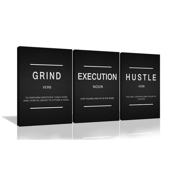 Urttiiyy Grind Hustle Execution Entrepreneur Quotes Inspirational WallArt Canvas Prints Motivational Wall Decor Entrepreneur Quotes Office Posters 3Panels for Living Room,Bedroom Framed Ready to Hang