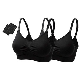 UtopyaUK 2/3 Pack Seamless Nursing Bra Maternity Bra Padded Breastfeeding Drop Cup Sleep Comfort Bra Crop Top Wireless with Free Bra Extenders, 2 Black, L