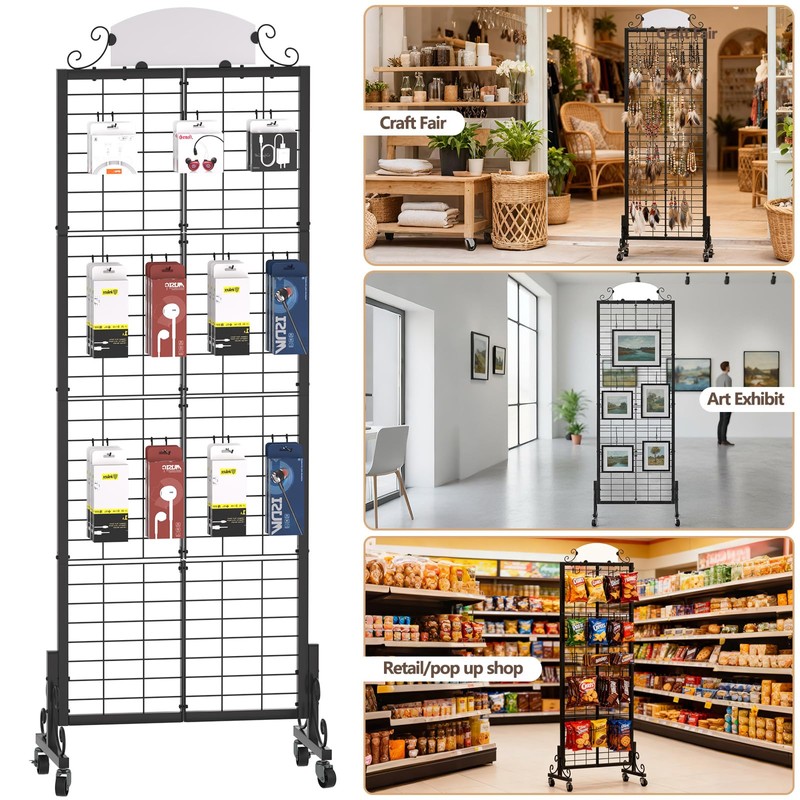 Urban Deco Grid Wall Panel Display Stand, 2.2' x 6.2'
