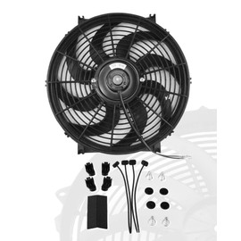 14" inch Slim Fan Push Pull Electric Radiator Cooling Fans 12V Mount Kit Unversal Black