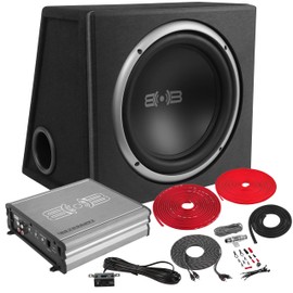 BELVA BPKG110v2 500W Single 10” Car Subwoofer with Ported Enclosure, Monoblock Amplifier, Wiring Kit and Remote Bass Knob
