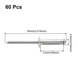 Kyuionty 60 Pcs 3/16" x 7/8" Tri-Fold Exploding Pop Rivets, Aluminum Large Head Blind Rivets (Silver)