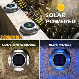 SIEDiNLAR Solar Deck Lights Outdoor LED Driveway Markers Dock Light Marine Waterproof Wireless 2 Colors in 1 for Pathway Walkway Step Stair Sidewalk Yard 12 Pack (Cool White/Blue)