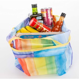 O-WITZ Reusable Grocery Bags | Vibrant Tote Bag For Groceries, Gym, Office, Beach, Toys & More | Washable Design With Large Handles For Maximum Convenience | Folds Into A Small Pouch, Pastel Rainbow
