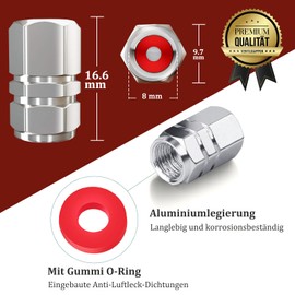 Misuyue Car Valve Caps, Set of 4, Metal Car Valve Cap with Rubber Ring Seal, Car Tyre Valve Caps for Motorcycle, Bicycle, Car, SUV and Much More, Tyre Valve Caps (Silver)