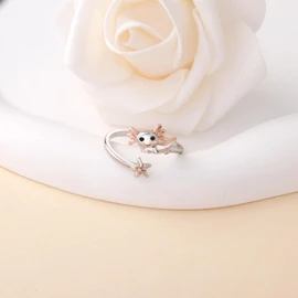 Cute Axolotl Rings for Women - 925 Sterling Silver Axolotl Rings Cute Animal Ring Hypoallergenic Jewelry Gifts for Women