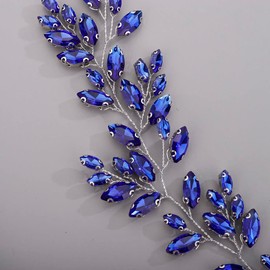 Chargances Bridal Crystal Hair Vine Wedding Royal Blue Rhinestone Headband Fashion Bride Hair Vine Wedding Prom Flower Girl Hair Accessories for Women and Girls (Royal Blue)