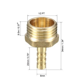 sourcing map Brass Wide Hose Connection 6 mm with Barb x 1/2 PT Insert Nipple
