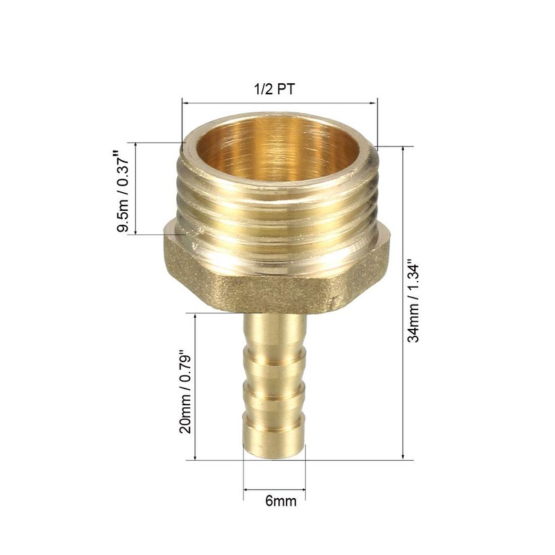sourcing map Brass Wide Hose Connection 6 mm with Barb