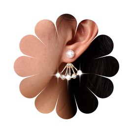 Cimenexe Bohemian Crystal Pearl Jacket Earrings Gold Cz Paved Earrings Round Pearl Stud Earrings Minimalist Rhinestone Pearl Earrings Jewelry for Women and Girls Gifts