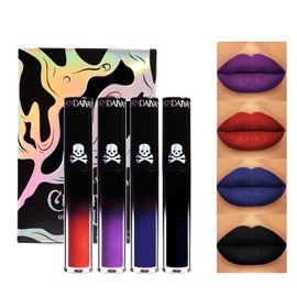 4 Pcs Black Matte Liquid Lipstick Set 24 Hours Long Lasting Waterproof Smudge Proof Matte Lip Glaze Gothic Festive Lip Gloss